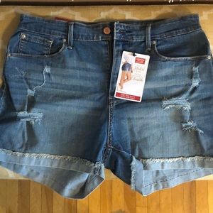 Levi's Medium Blue Distressed Rolled Hem Jean Shorts